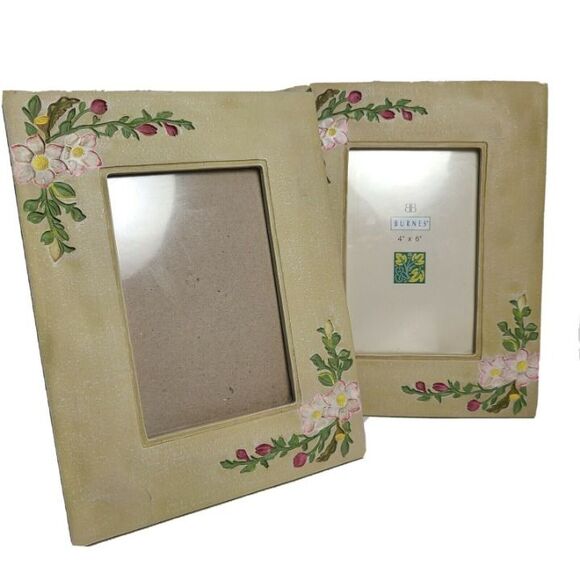 Burnes Ellice Dogwood set of 2 Two 4x6 Picture Frames Wild roses floral - Picture 1 of 6